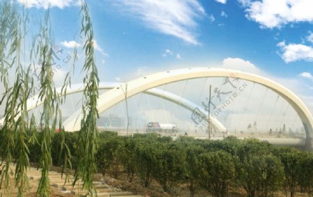 西安浐灞河蝶形钢构桥图片