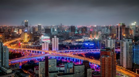 上海内环高架俯瞰夜景图片
