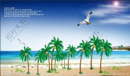 海岛椰树海鸥图片