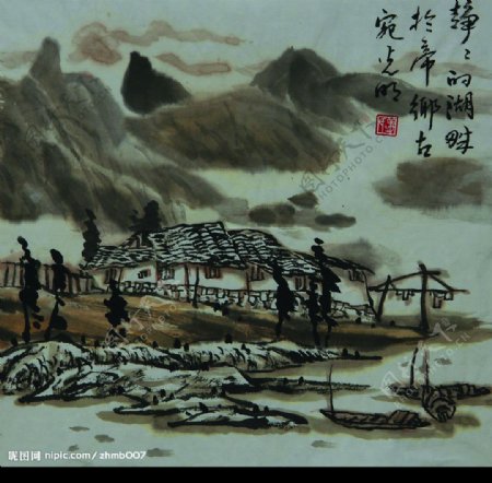 姜光明国画静静的湖畔图片