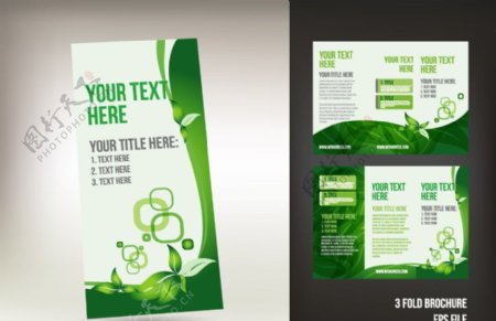 动感线条绿叶绿色环保宣传册设计图片