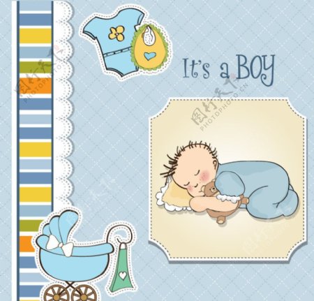 睡觉的可爱宝宝婴儿卡片图片
