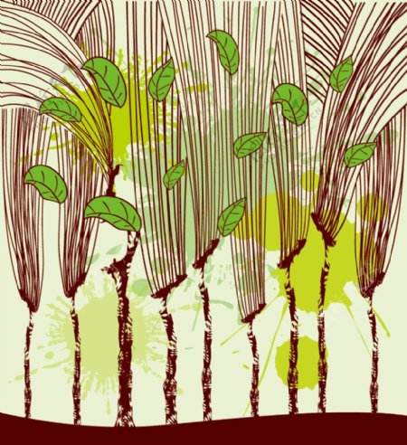手绘线条时尚花纹树木绿叶图片