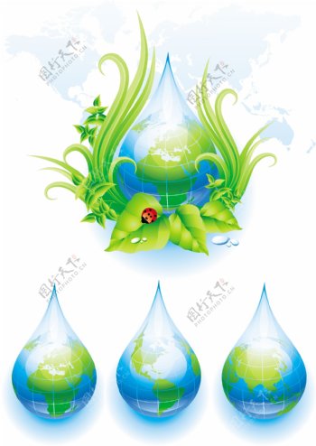 动感绿色环保水珠水滴地球图片