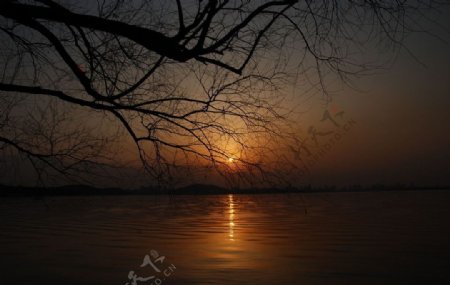 青山湖夕阳图片