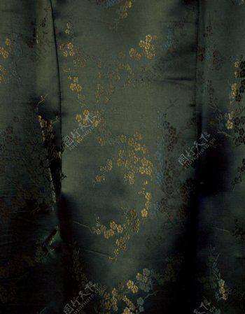 墨绿色丝绸刺绣古典花纹图片