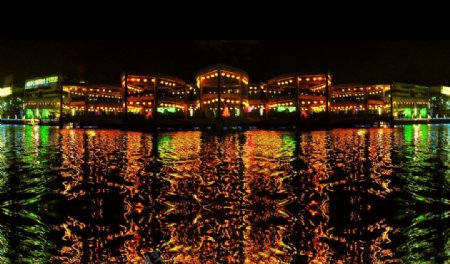 潍坊v1购物广场夜景图五洲风情舫水上餐厅图片