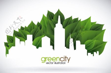 城市剪影绿色环保图片