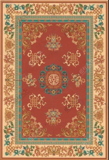 中式传统花卉地毯红地毯图片