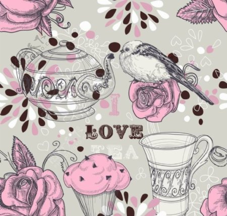 浪漫玫瑰小鸟茶壶图片