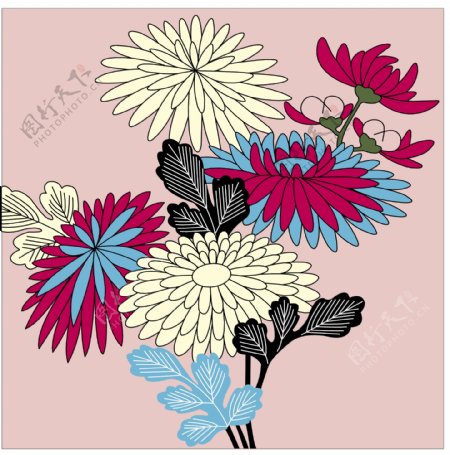 日本传统图案矢量素材47花卉植物图片