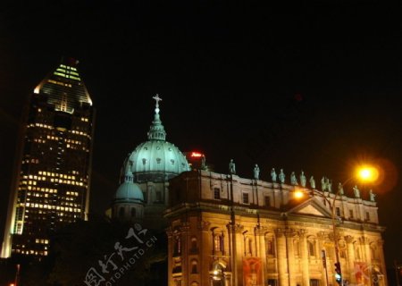 蒙特利尔玛丽女皇大教堂夜景图片
