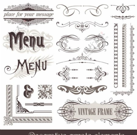古典欧式花纹花边框装饰字母菜单设计图片