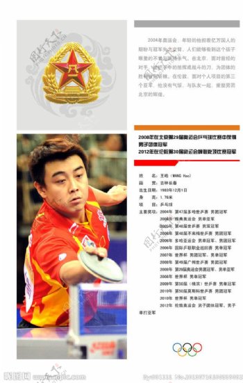 军旅乒乓球运动员王浩图片