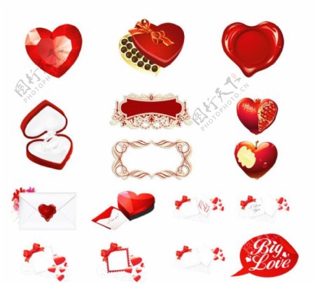 红色情人节婚礼心形装饰素材PSD分层图片