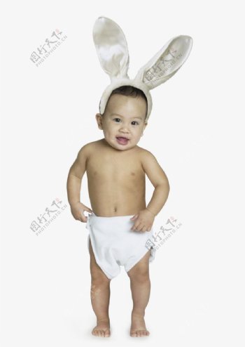 打扮成兔子的可爱宝宝婴儿图片