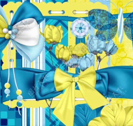 花朵缎带蝴蝶结蓝黄图片