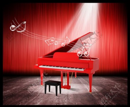 红色钢琴舞蹈音乐图片