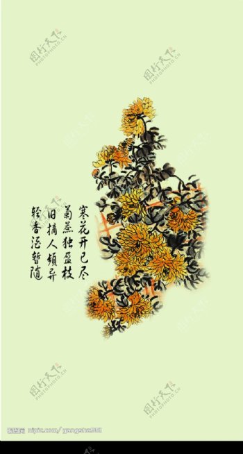 菊国花移门彩绘玻璃图片