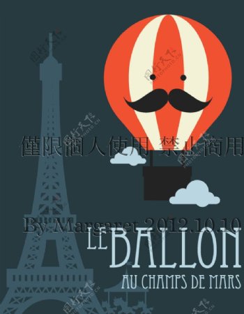 热气球与埃菲尔铁塔宣传海报图片