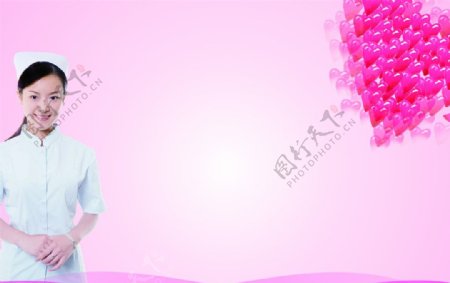 心护士美女粉色背景透明丝带背景医院图片