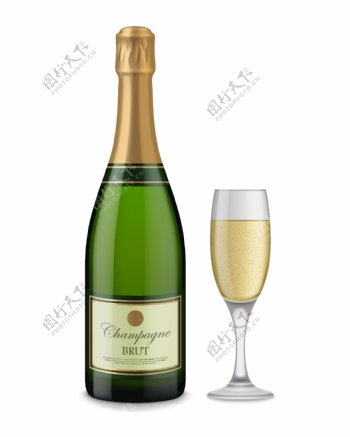 绿色香槟酒瓶包装设计矢量素材