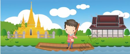 泰国旅游的可爱卡通男孩