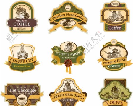 咖啡标签饮料徽标圆形标签