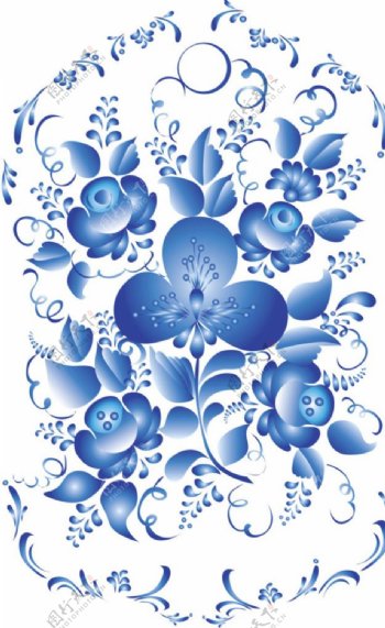 蓝色花纹花卉