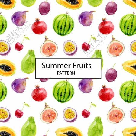 水彩夏日水果的图案