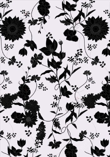 黑白花朵花卉矢量图下载