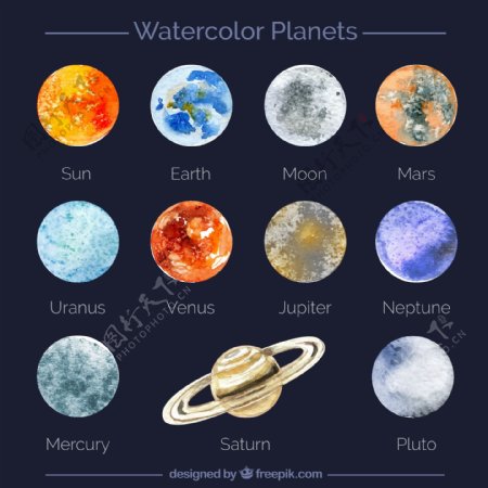 11款水彩绘行星矢量素材