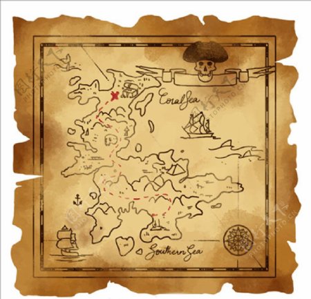 古老的海盗宝藏地形图