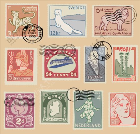 复古邮戳邮票