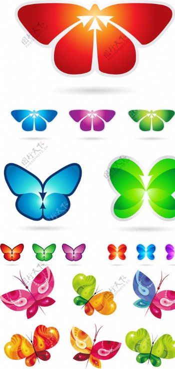 炫彩蝴蝶图标设计矢量素材