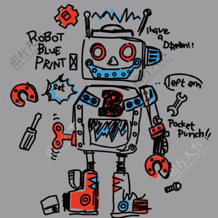 卡通机器人T恤花型