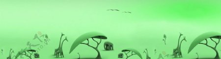 绿色蘑菇树长颈鹿大象
