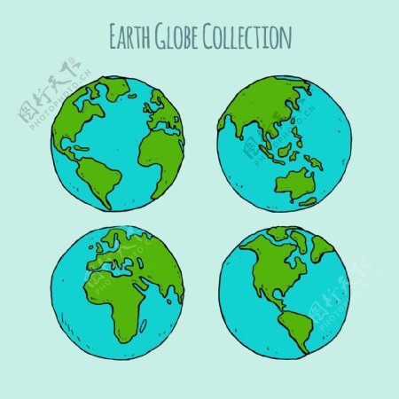 四款手绘风格地球插图