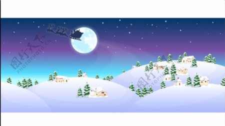 雪地飞天的雪橇和圆月