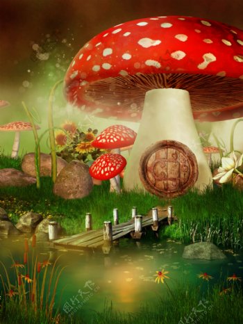 唯美梦幻童话蘑菇背景