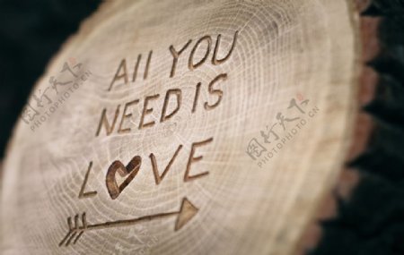 雕刻在木头上的LOVE艺术字