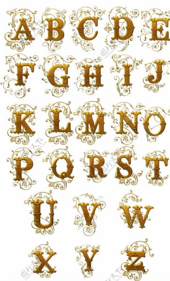 金色花纹字母