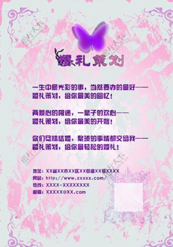 婚礼策划粉紫宣传单