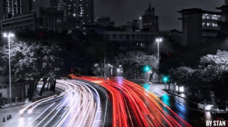 广州雨后的车轨延时摄影慢快门