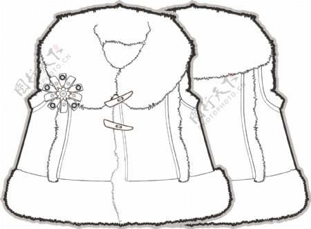 无袖外套小女孩矢量服装秋冬设计线稿