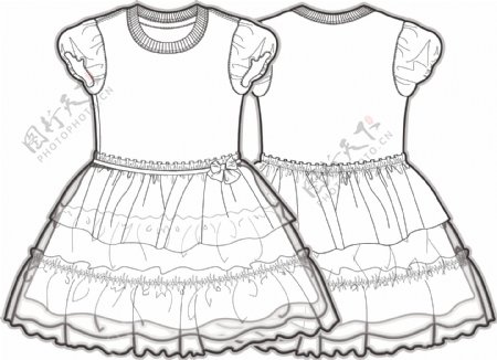 蛋糕裙35岁小宝宝服装设计线稿矢量素材