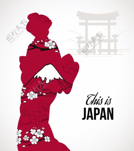 日本女人剪影日式和风矢量背景