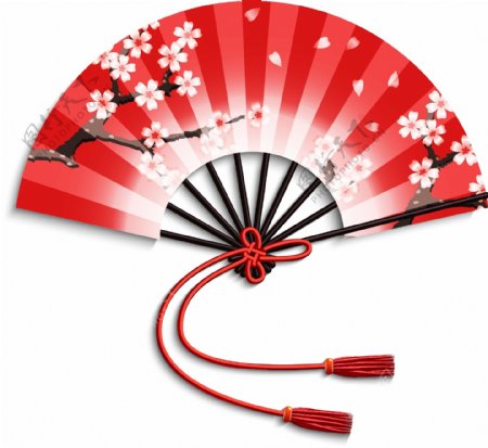 日式和风红色折扇矢量背景