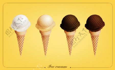 4支美味夏季甜筒冰淇淋矢量图