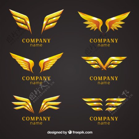 金色的双翼翅膀标志logo矢量素材